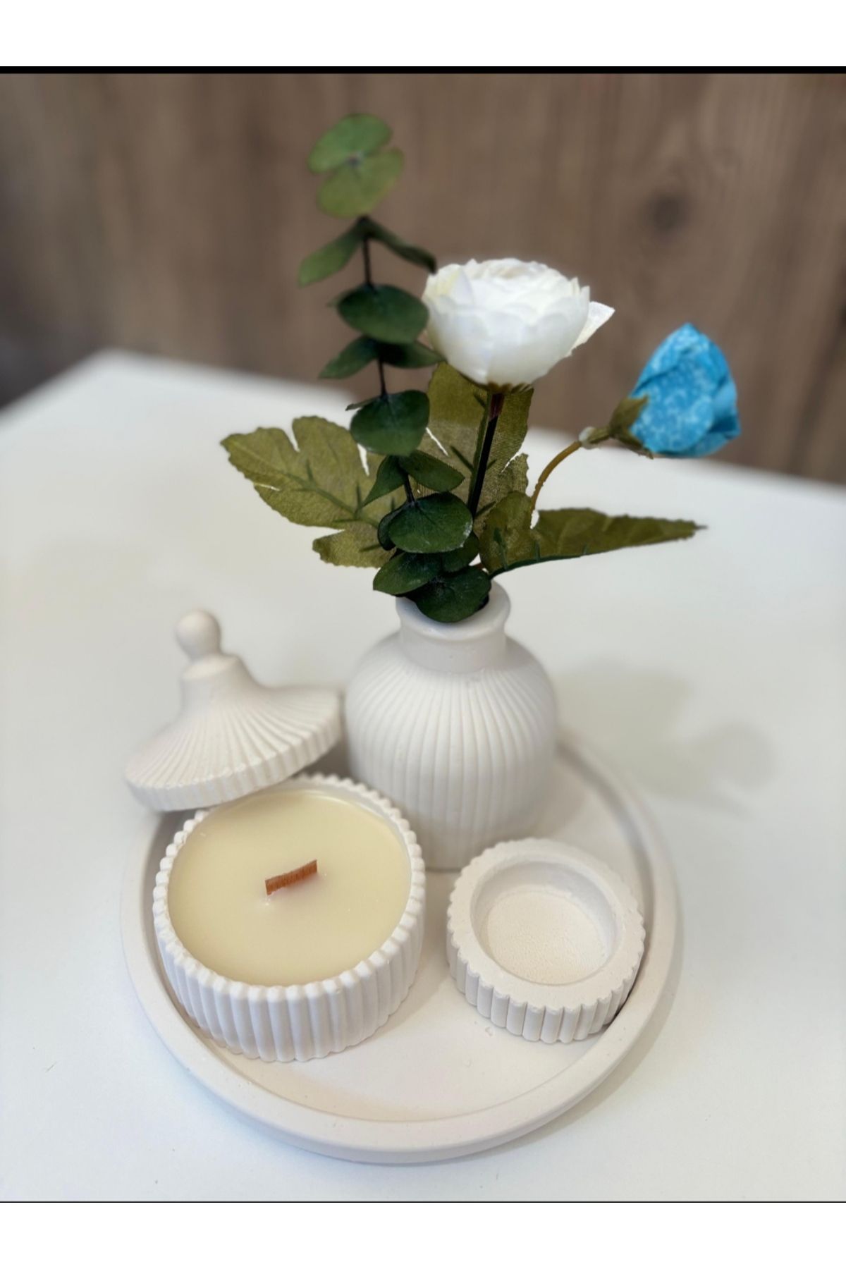 Özel Tasarım Kokulu Doğal Mum Ve Vazo Aksesuar Seti