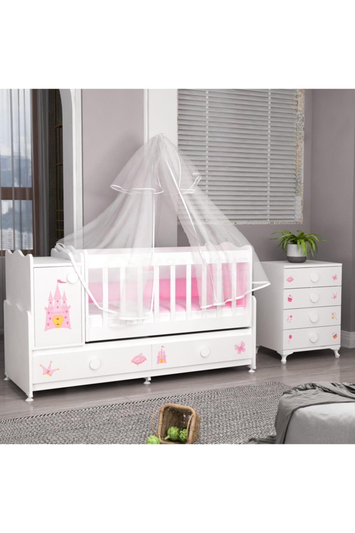 Pırlanta Prenses Uyku Setli Beşik Kombini Uyku Seti Gri